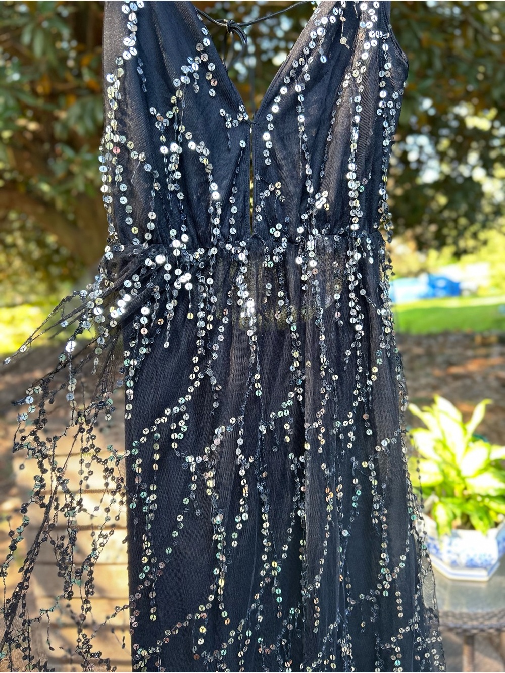 Black Sequin Mesh Party Dress for Women